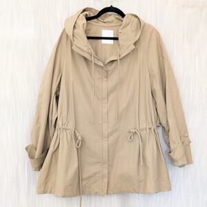 JNBY Beige Cotton Hooded Oversized Long Sleeve Full Zip Coat Jacket, size S